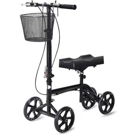 Costway Steerable Foldable Knee Walker Scooter Turning Brake Basket Drive Cart Black