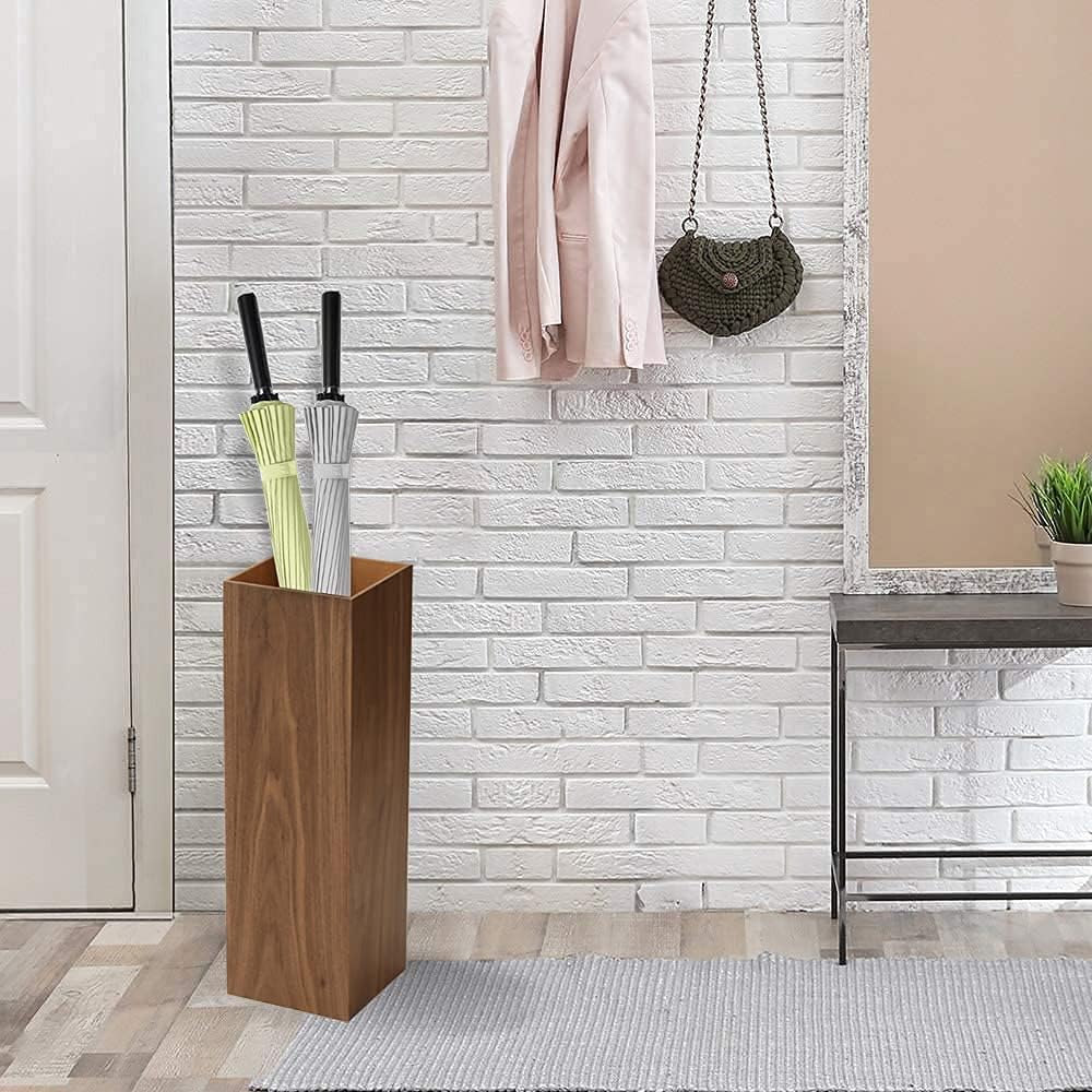 Umbrella Stand Made of Wood Wooden Umbrella Stand Saves Space with drip Tray Suitable for Front Door/Entrance Hall Walnut,