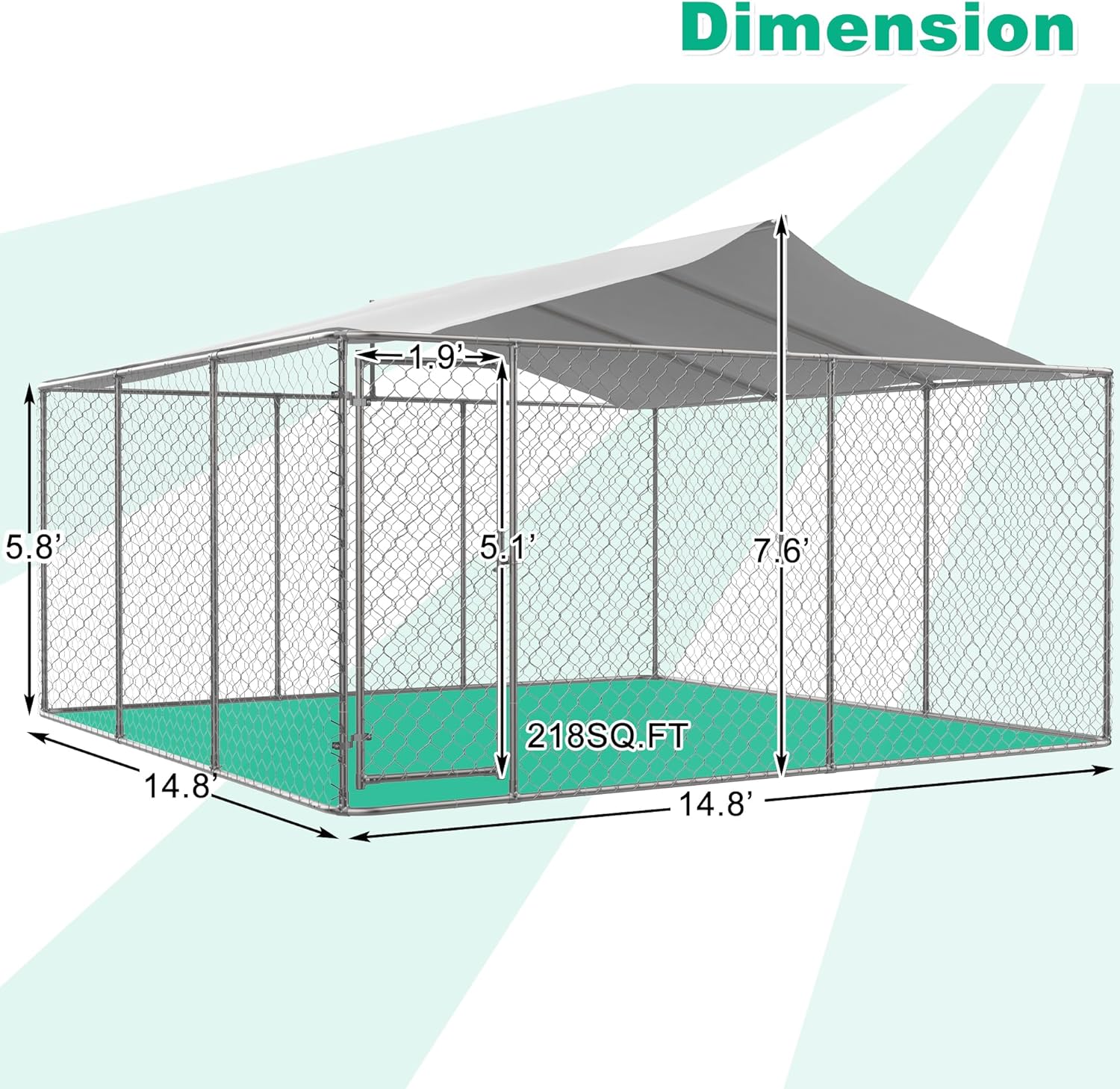 Large Outdoor Dog Kennel with Roof, Chain Link Enclosure Pen Dogs Cage Fence House with Lock, Anti Rust Weather Resistant Galvanized Steel for Backyard, 177.6 x 177.6 x 91.2 Inch