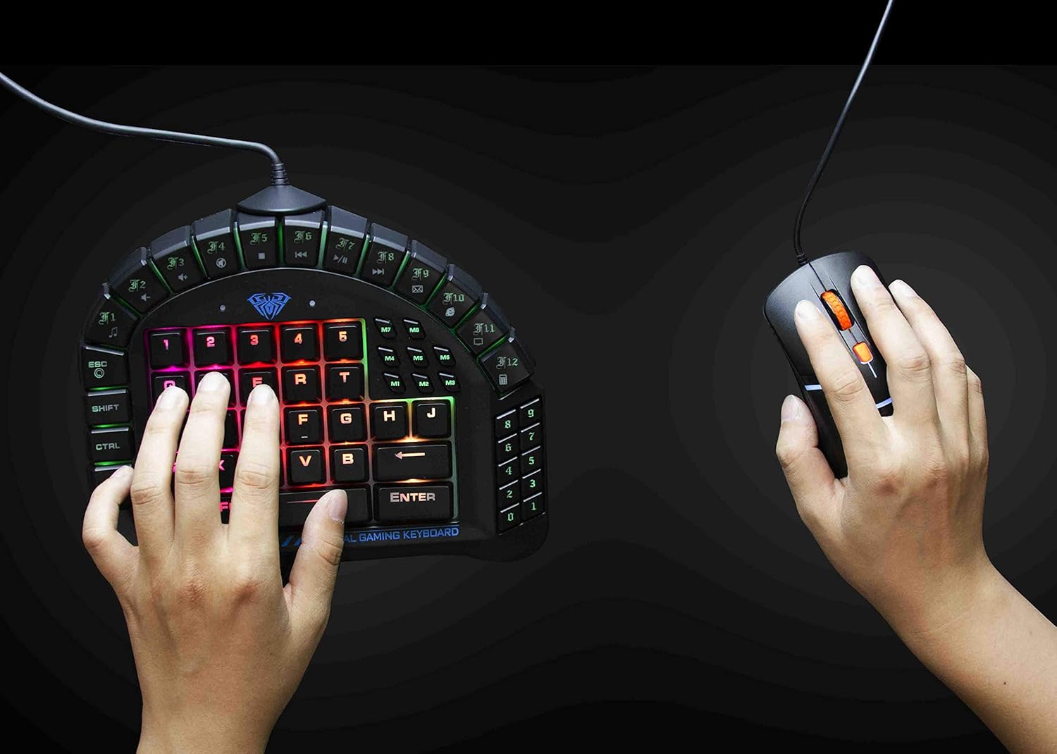Beastron Aula Excalibur One Handed Mechanical Gaming Keyboard, Blue Switches, Software Customizable RGB Backlit Effects, 8 Programmable Macro Keys, and Removable Wrist Rest