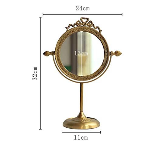 MADALIANO European Style Retro Brass Handle Mirrors Desktop Dressing Mirrors Desktop Makeup Mirrors Gift, 32*24cm, mdlian-636