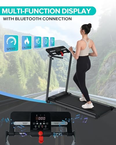 Treadmill-Walking Pad-Merax Treadmills for Home/Office, 2.5HP Electric Treadmill with 12 HIIT Modes, Space Saving Small Treadmill with Large Running Area, LCD Display, Pulse Sensor Easy to Fold