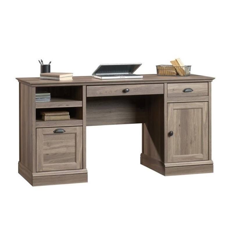 Sauder Barrister Lane 2 Piece Executive Desk and Lateral File Cabinet Set in Salt Oak