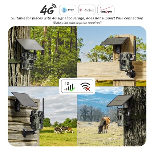 SEHMUA 4G LTE Cellular Trail Cameras 3rd Gen with Live Streaming, Cellular Game Camera Built-in SIM Card Phone Remote Access Solar Trail Camera with Motion Activated 0.2s Trigger Time IP66 Waterproof