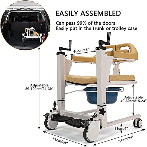 Multi-Function Patient Wheelchair, Patient Moving Chair Handicapped Elderly Bath Chair Easy Transfer to Toilet and Bathroom, with Removable Cushion and Commode-Hydraulic