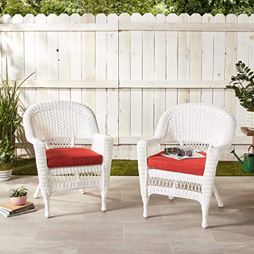 Jeco Wicker Chair with Red Cushion, Set of 2, Espresso/W00208-