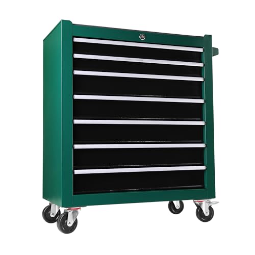 5 Drawers Rolling Tool Chest Cabinet with Wheels, Tool Storage Cart and Tool Box Organizer with 7 Extra Storage Boxes for Garage, Warehouse and Workshop, Blue & Grey