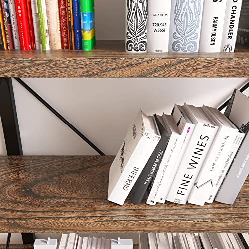 5-Tier Bookshelf Large Etagere Book Shelves,Industrial Style Bookcase and Book Shelves,Open Large Real Wood Bookshelfs,Retro Brown for Living Room Office, Retro Brown (LZ01-5tier-PLUS)