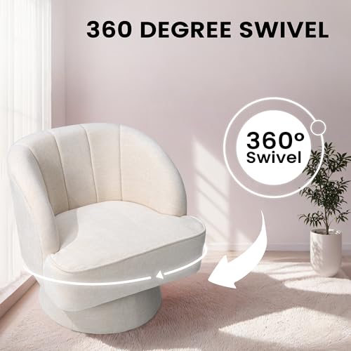 Swivel Barrel Chair Modern 360 Degree Round Swivel Accent Chair Comfortable Upholstered Linen Fabric Swivel Arm Chair Sofa Chair for Living Room Bedroom Office (Beige)