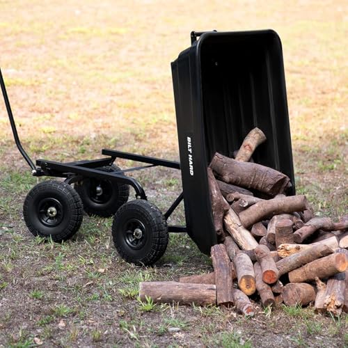 BILT HARD Poly Garden Dump Cart 1200 lbs with No Flat Tires, Quick Release, 2-in-1 Convertible Handle, 7 Cu Ft Dump Wagon Heavy Duty for Yard, Outdoor
