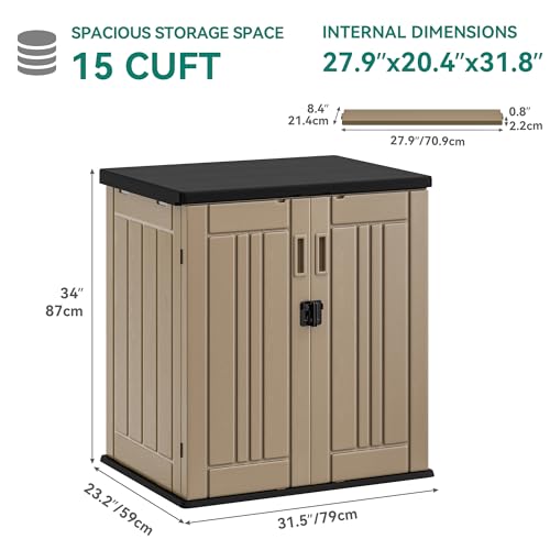 YITAHOME Outdoor Storage Cabinet with 2 Shelves, Waterproof Resin Horizontal Tool Shed, Lockable 15 cu. ft. Storage Shed for Patio, Garden, Yard, Dark Gray