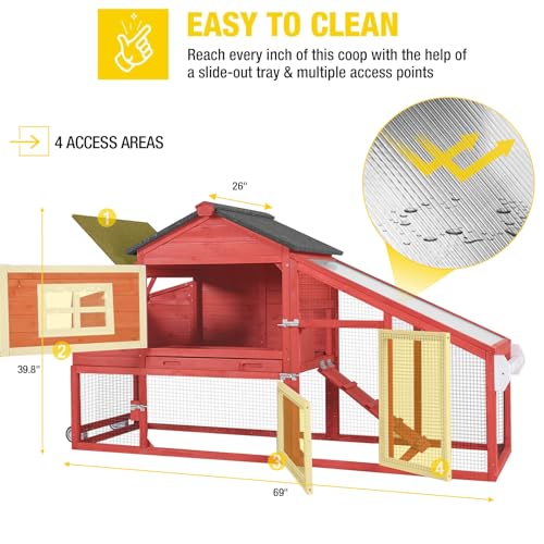 Aivituvin Chicken Coop Mobile Hen Coop, Large Poultry Cage with Wheels Outdoor Backyard Chicken House