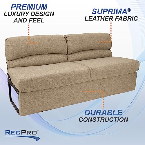 RecPro Charles RV 62" Jackknife Sofa | Love Seat | Sleeper Sofa | RV Furniture | RV Couches | Cloth (Oatmeal)