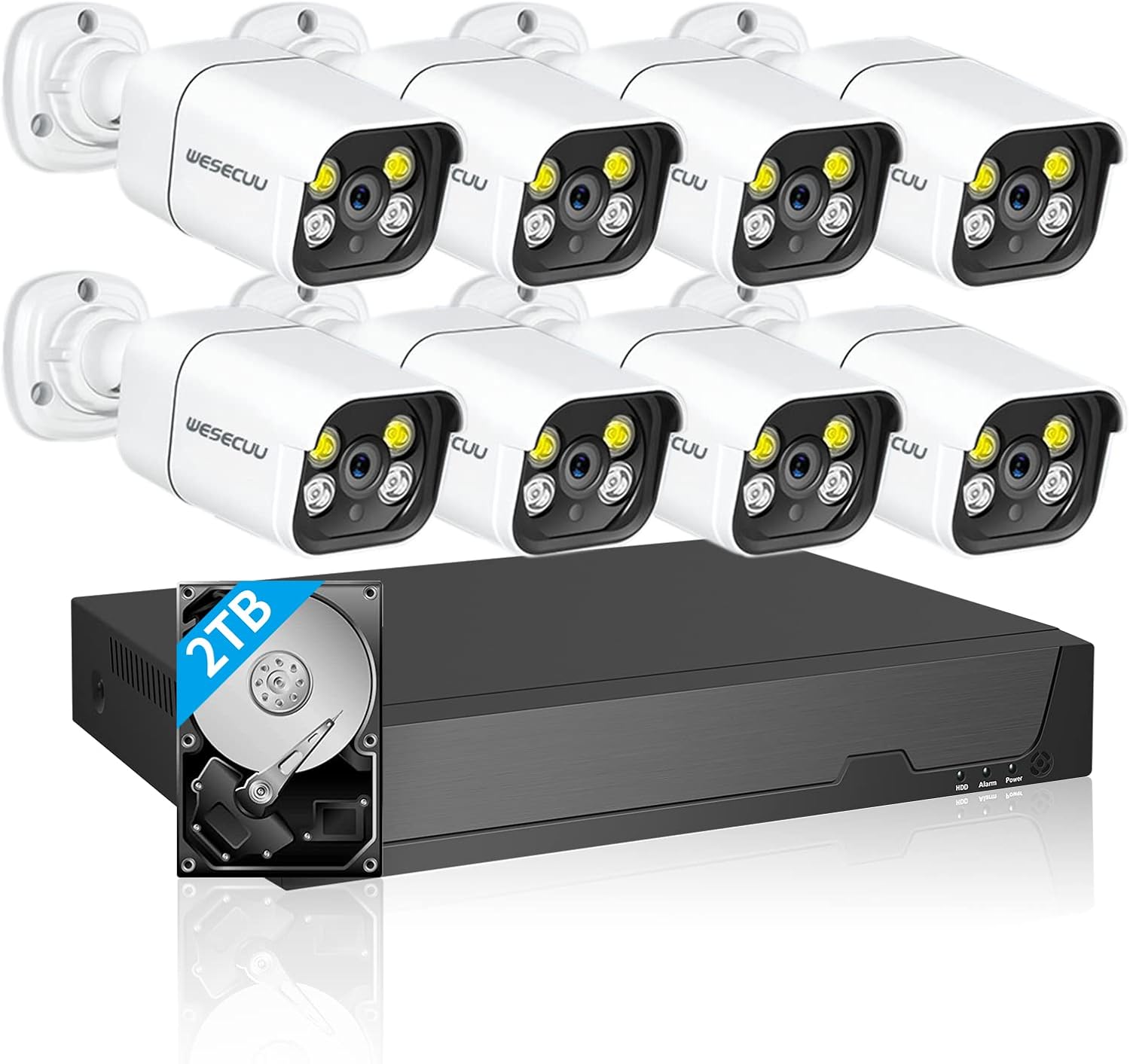 Poe Security Camera System, 8 IP Poe Camera, 5MP NVR 8 Channel, CCTV Surveillance Wired, WESECUU Home Security Camera with Hard Drive 2TB, App View, Human Detection, Floodlight, Two Way Audio