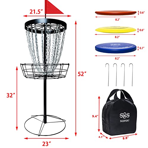 Disc Golf Basket with Discs | Portable Disc Golf Target with Heavy Duty 24-Chains Disc Golf Course Basket, Come with 6pcs Disc Golf Discs with Carry Bag