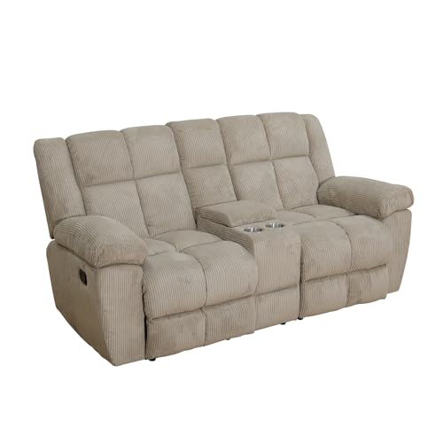 Manual Reclining Sofa Set for Living Room, Corduroy Recliner Couch Set, 3 Pieces Recliner Sofa Set for Living Room/Apartment/Office (Khaki, Sofa+LOVESEAT)