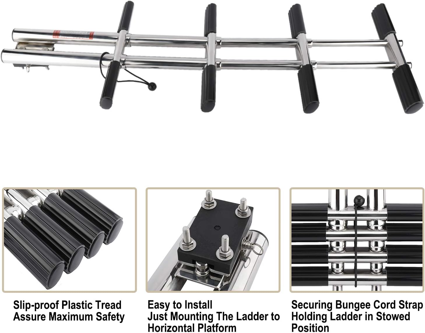 NovelBee 4 Step Dual Vertical Telescopic Boat Dive Ladder with transom mounting Bracket,316 Stainless Steel Sport Ladder for Marine Boat Yacht Swimming Pool