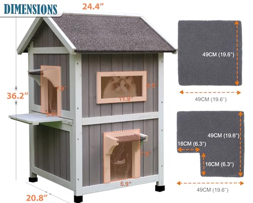 Rockever Outdoor Cat House, Large Outdoor Houses for Feral Cats Wooden Outside Cat Shelter Weatherproof with Escape Door