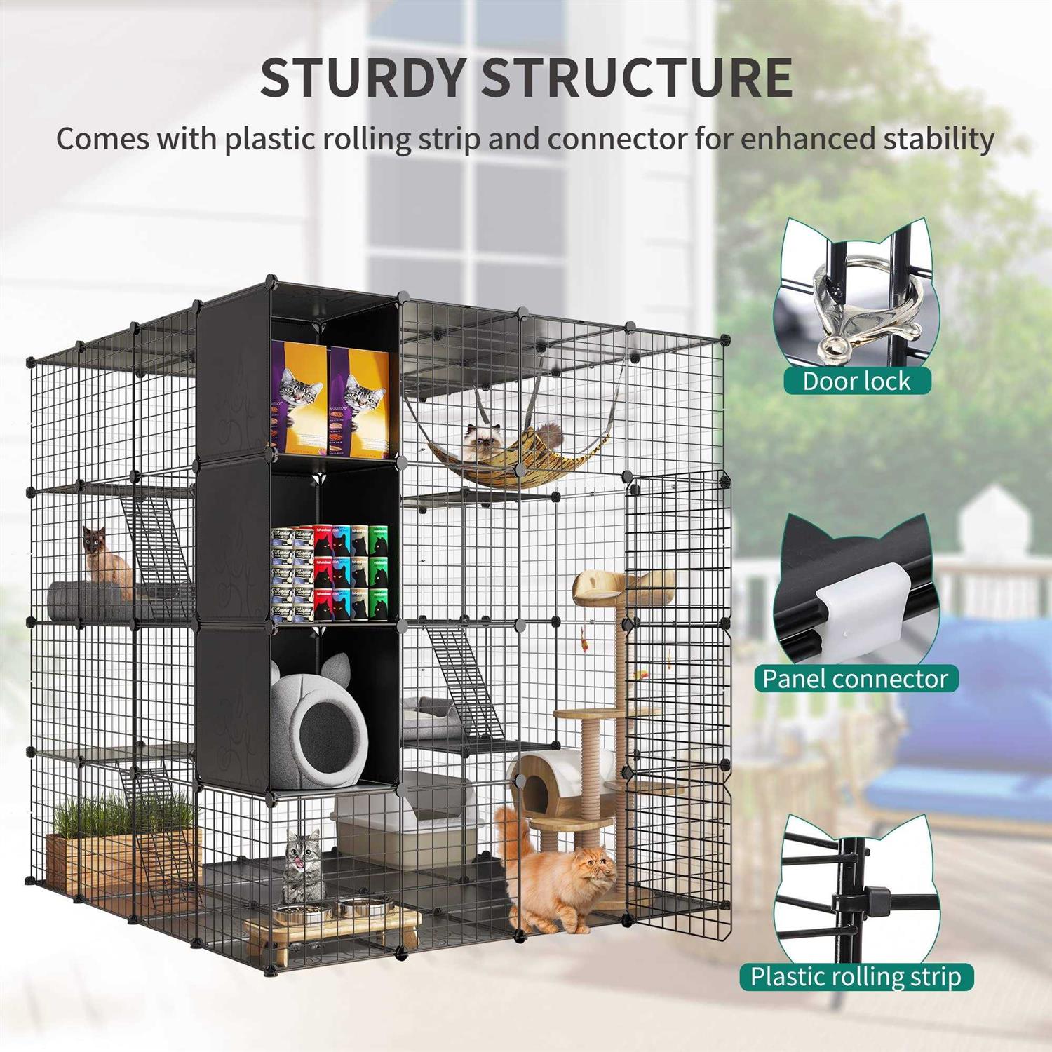 YITAHOME Cat Cage Indoor Large with Storage Cube DIY Catio Cat Enclosures Metal Cat Playpen with Hammock 1-4 Cats Tiers Cat - Pet Supplies online store