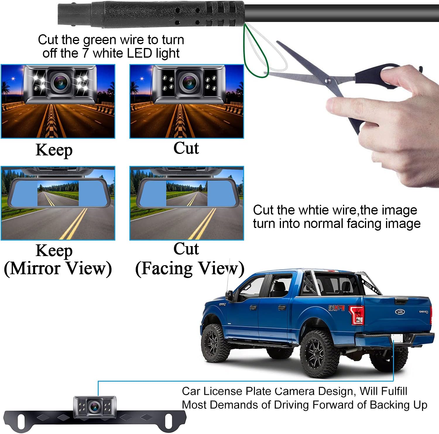 Rear View Mirror Camera for Cars,SUVs,Trucks HD 1080P with 4.3'' Mirror Backup Camera Monitor Wired Kit One Wire Plug and Play System IP69 Waterproof DIY Grid Lines LeeKooLuu LK1