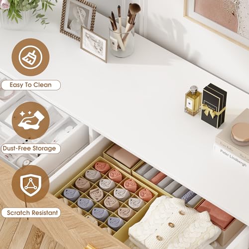 6 Drawer Dresser for Bedroom, Rustic Brown Wooden Double Dresser, Wide Dressers & Chests of Drawers, Large Storage Organizer Cabinet for Hallway, Burlywood&White