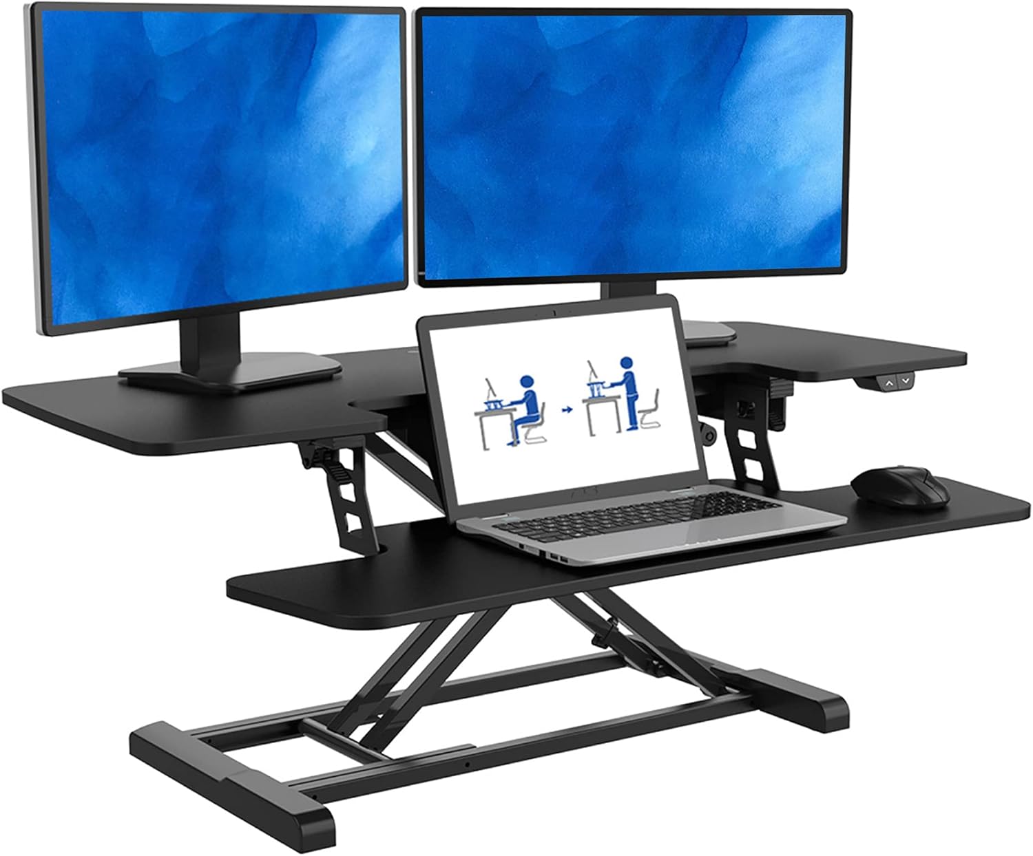 FlexiSpot Motorized Standing Desk Converter 36" Wide Electric Stand up Desk Riser for Monitor and Laptop,Black Height Adjustable Desk for Home Office EM7MB