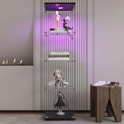 Two-Door Glass Display Cabinet 4 Shelves with Door, Floor Standing Curio Bookshelf for Living Room Bedroom Office, 64.7"*31.7"*14.3", White