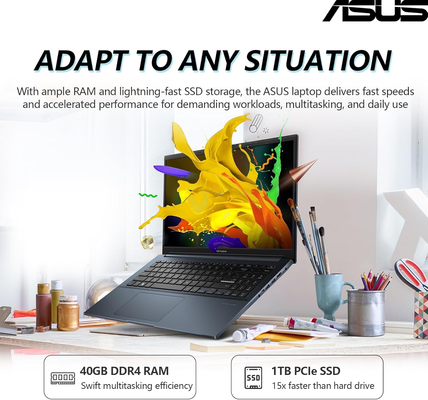 ASUS Vivobook 15 Laptop Touchscreen Computer, 15.6 Laptop Touch Screen FHD, Intel 10 Core i7, 40GB RAM 1TB SSD, Windows 11 Pro Lifetime Microsoft Office Included, Backlit Numeric Keyboard Webcam WiFi6