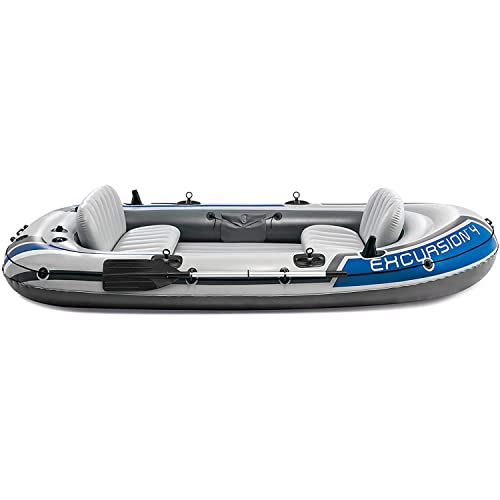 INTEX Excursion Inflatable Boat Series: Includes Deluxe 54in Boat Oars and High-Output Pump – SuperTough PVC – Adjustable Seats with Backrest – Fishing Rod Holders – Welded Oar Locks