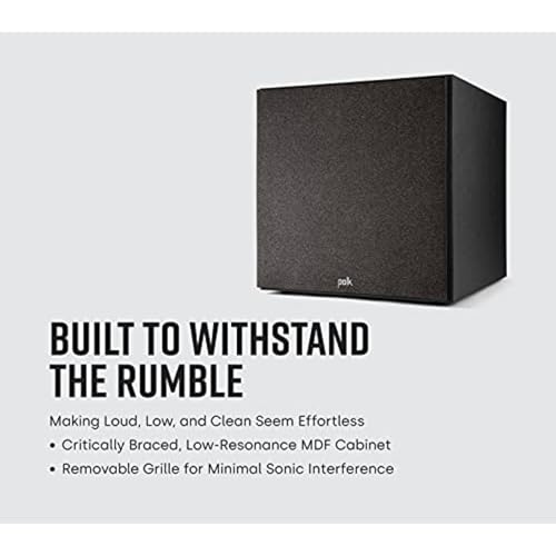 Polk Monitor XT10 Home Subwoofer, 10" Deep Bass Woofer, 100W Class D Amplification, Dolby Atmos, Auro 3D & DTS:X Compatible, Black