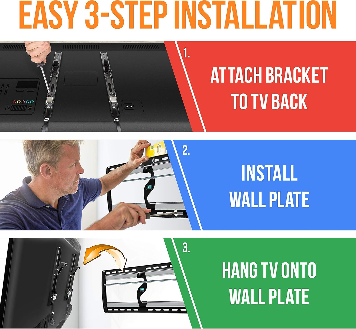 Tilting Wall Mount TV Bracket - Heavy Duty Universal Flat Screen TV Wall Mount - Mounts 26-52" LED/LOLED & Plasma TV Flat Screens - Medium Tilt, VESA Mounting, 110 lbs Weight Capacity - PYLE PYWM24 Pack of 2