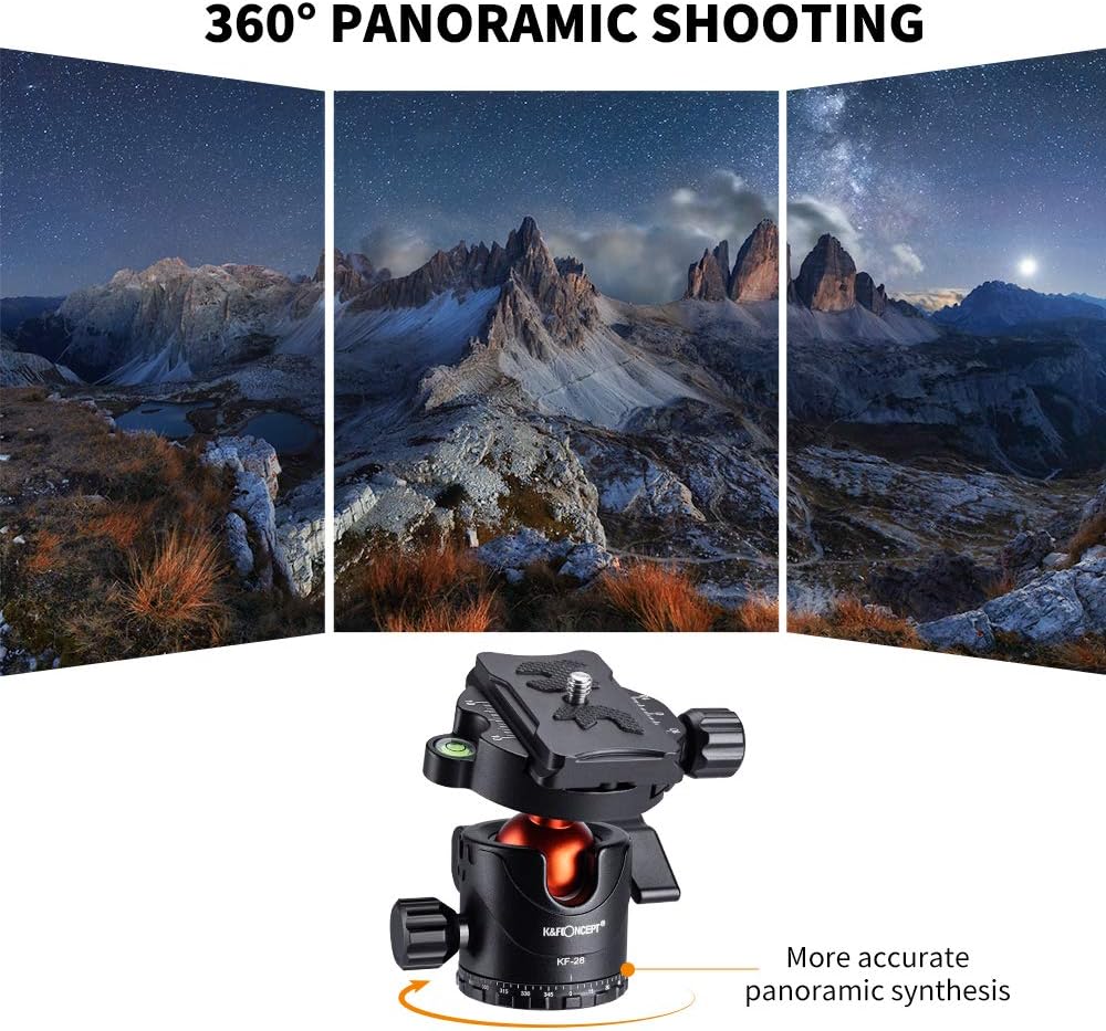 K&F Concept 68" Carbon Fiber Camera Tripod,Compact Tripods with Metal Ball Head,Quick Release Plate,Detachable Monopod 10KG Load for DSLR (SA255C1) D255C4+BH-28L 2-in-1 Quick Release Plate Kits