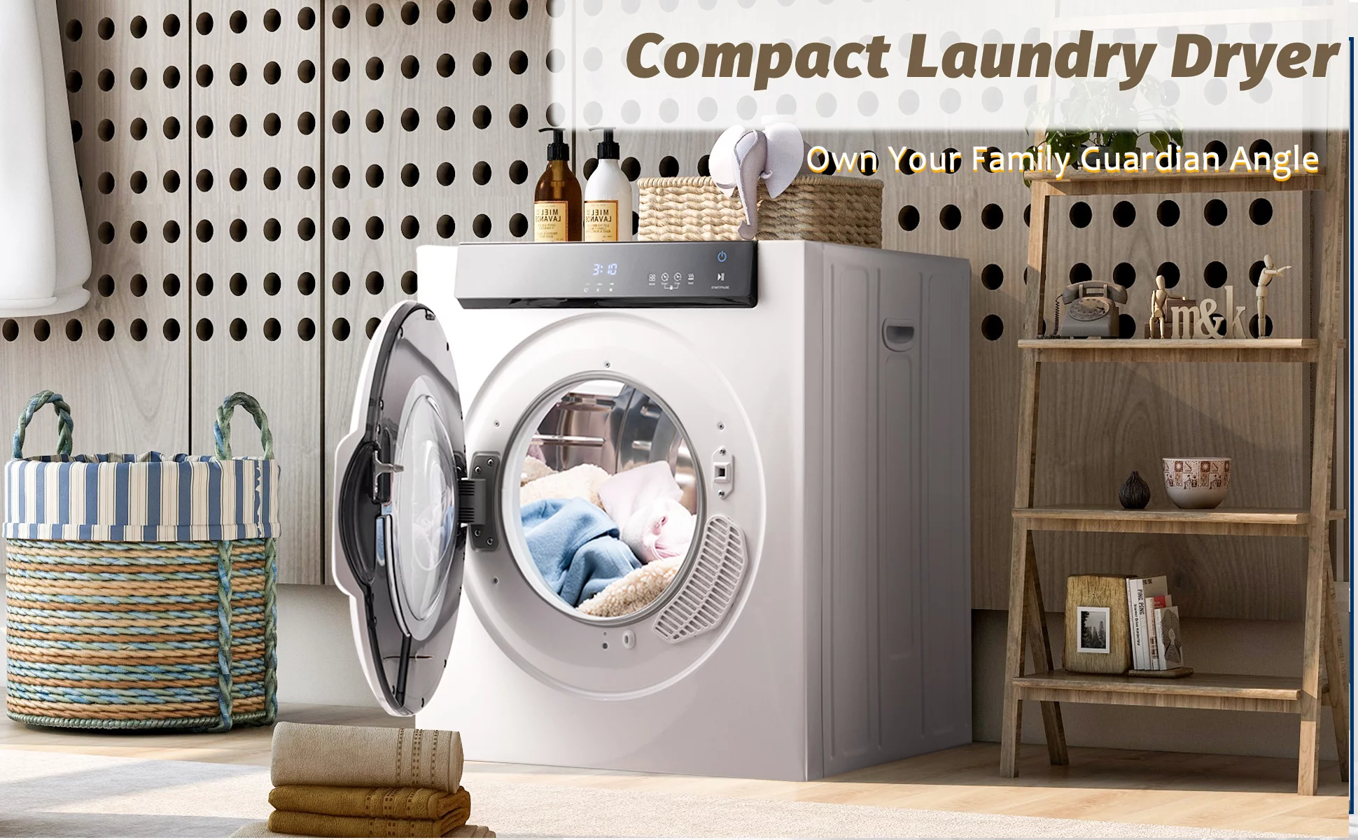 Electric Portable Clothes Dryer, Front Load Laundry Dryer with Touch Screen Pane and Stainless Steel Tub for Apartments, Dormitry and RVs