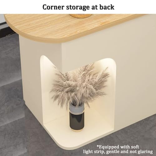 Reception Desk, Standing Front Desk Reception, Reception Counter Desk with LED Lights and Lockable Drawers, Retail Counter Table for Shops and Businesses(White R,51.1"x19.6"x41.3")
