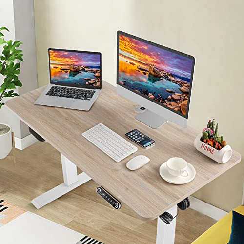 farexon Electric Standing Desk 55 x 24In with Charging Station, Stand up Desk with Oversized Mouse Pad, 2 USB Ports & 3 Power Outlets, 4 Caster, 4 Preset Heights Easy to Set（Brown）