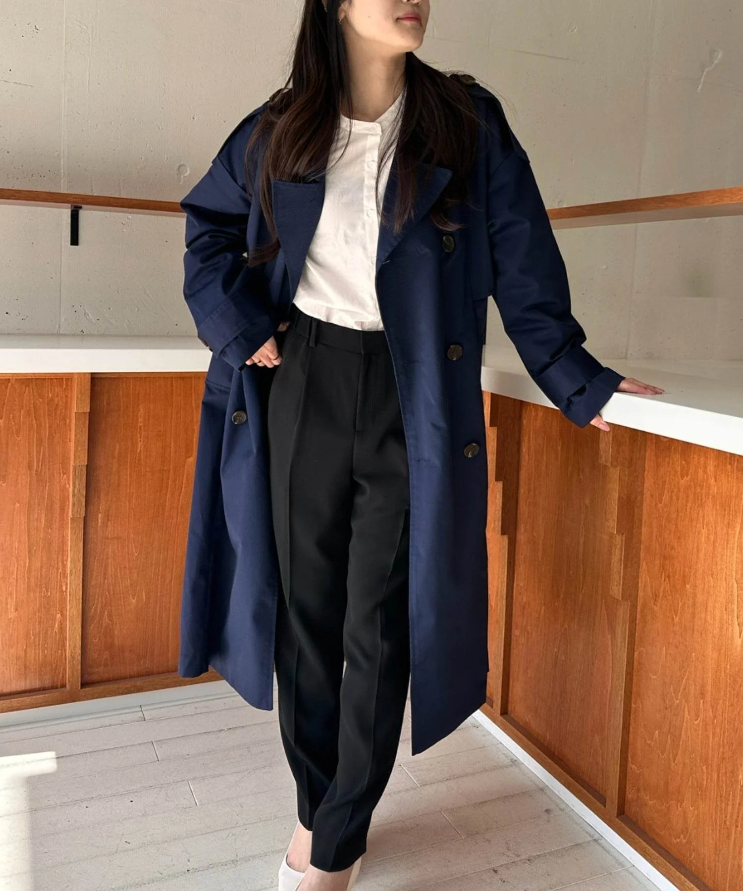 【SETUP7】Outer Trench Coat Double-Breasted Oversized Trench Big Silhouette Long Length Pocket Long Sleeve Spring Coat