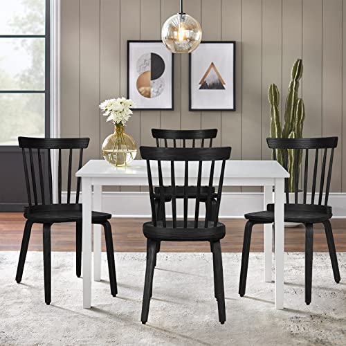 Farmhouse Dining Chairs Set of 4, Solid Wood Windsor Side Chair with Bentwood Legs Armless Black Spindle Back Kitchen Chairs for Dining Room Living Room, Black