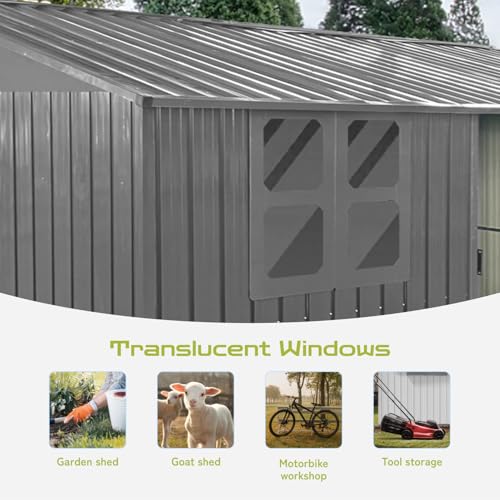 10' x 8' Large Outdoor Storage Shed, Sturdy Metal Building w/Windows & Lockable Doors for Garden, Backyard, Poolside and Lawn, Grey