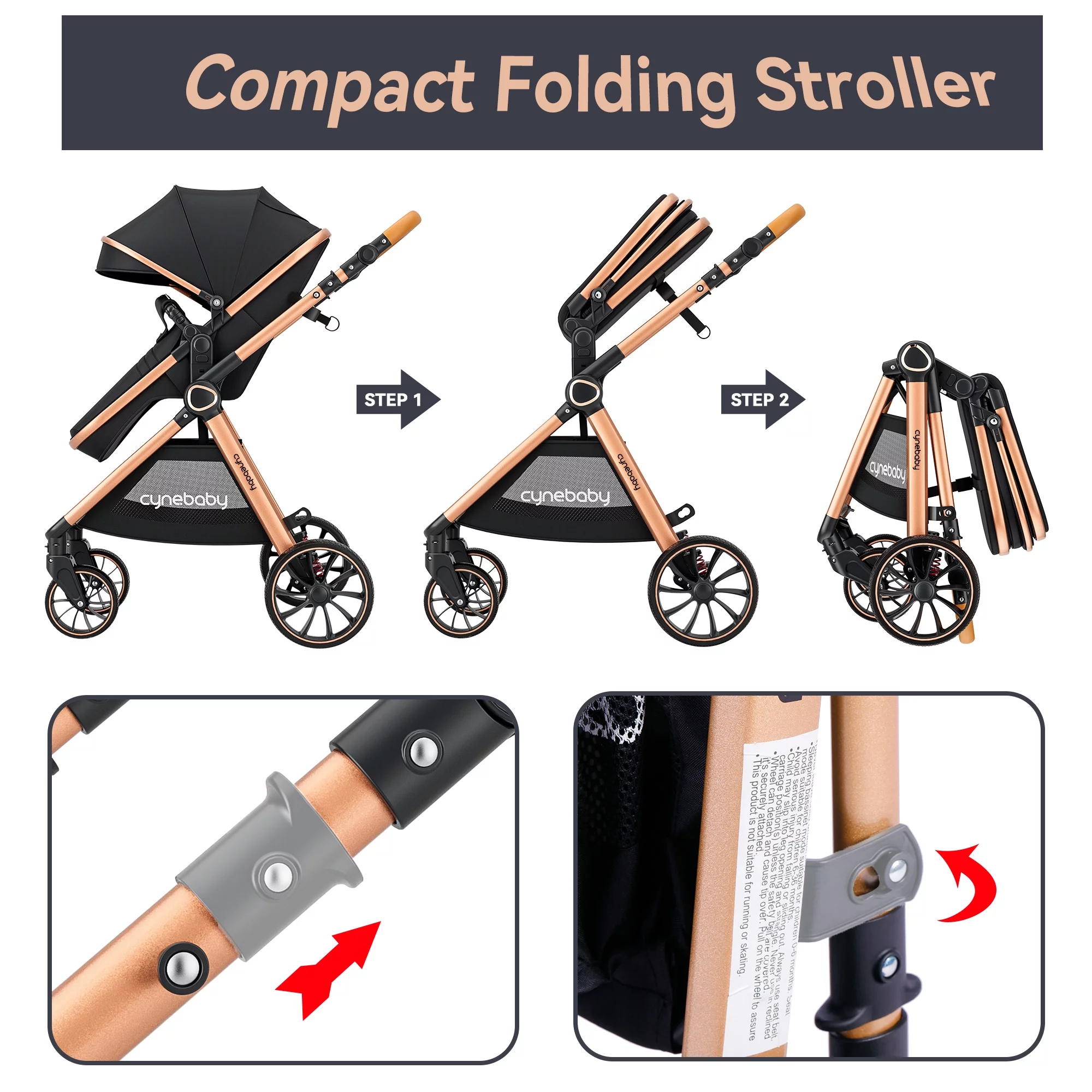 Cynebaby Baby Stroller 2 in 1 Newborn Convertible Stroller Bassinet for Infant, Black