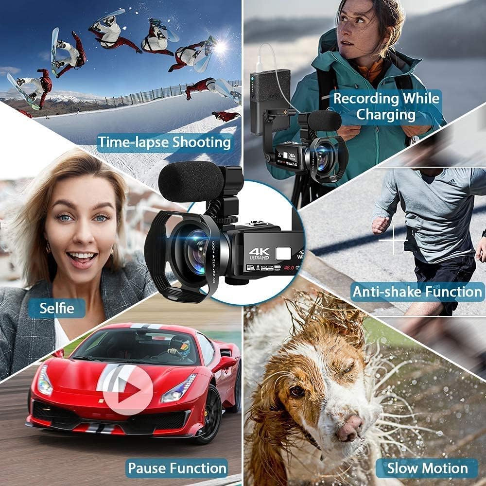 Video Camera Camcorder 4K Ultra 48MP 18X Digital Zoom Camcorder WiFi IR Night Vision Vlogging Camera for YouTube 3.0inch HD Touch Screen Camera with Mic, Stabilizer and Remote Control V4S