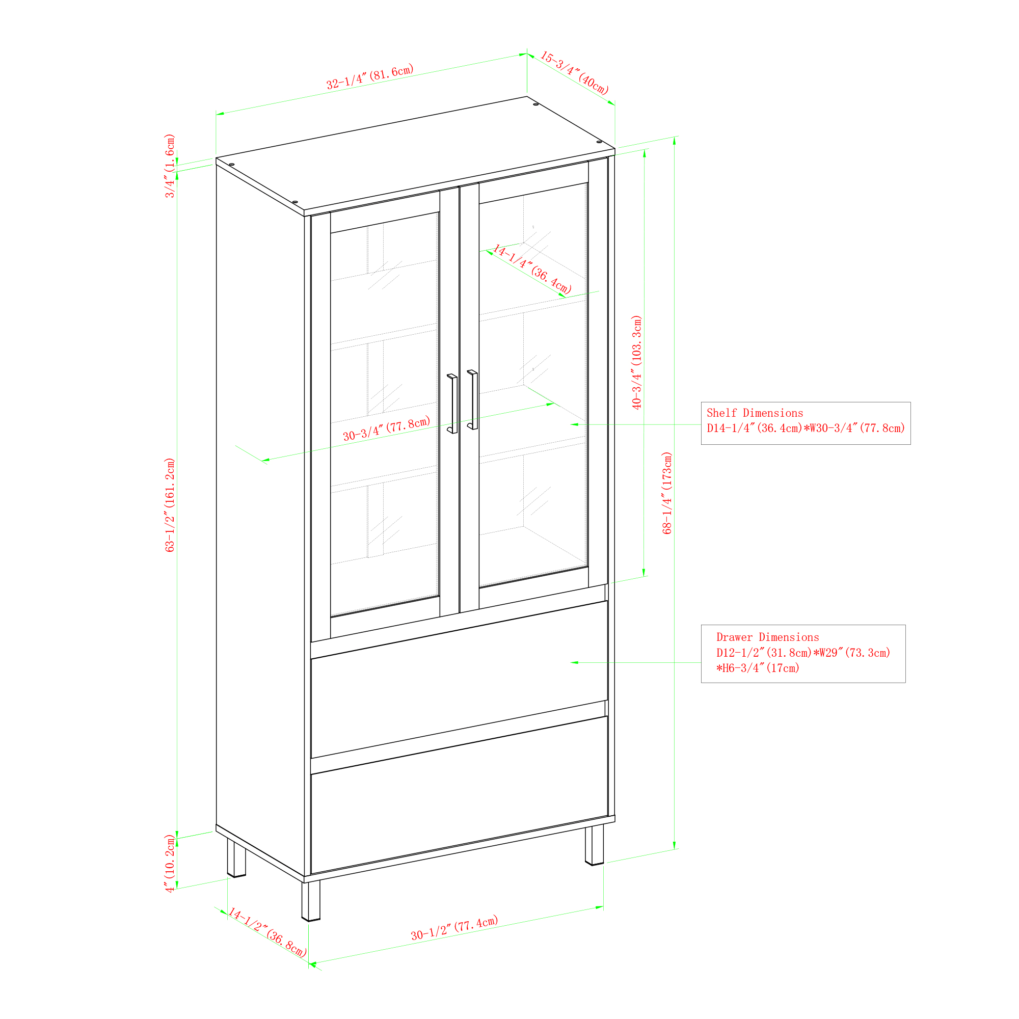 Walker Edison 68x22 Glass Door Storage Hutch - Dark Walnut