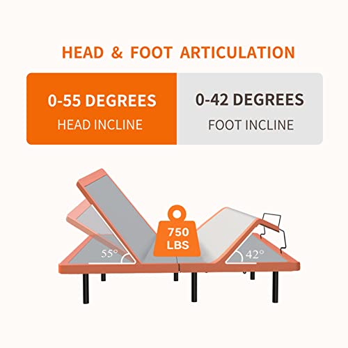 Split King Adjustable Bed Frame with Mattress - 14” Luxury Hybrid Mattress, Smart APP Contorl, Massage, Zero Gravity, Anti-Snore, 5 Minutes Installation, Head and Foot Incline, Medium Soft, Split King