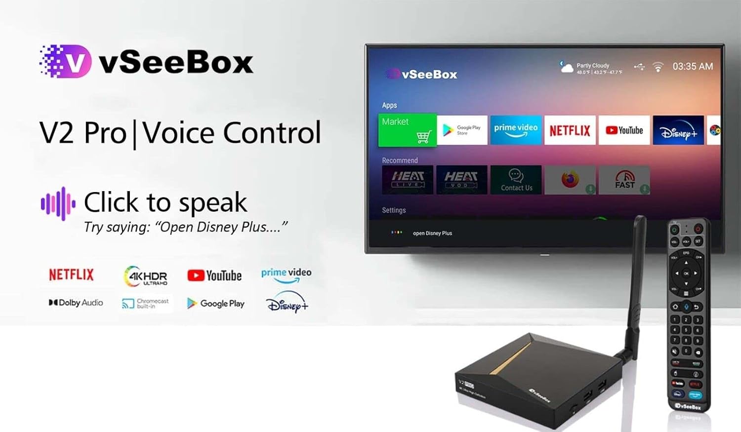 2023 vSeeBox V2pro w/Bluetooth Voice Remote & upgraded Wi-Fi 6k
