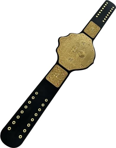 TRUE SAGA - Big Gold Wrestling Title Belt Class One Replica - Adult Waist Size Up to 46" - 2mm Metal Leather Strap