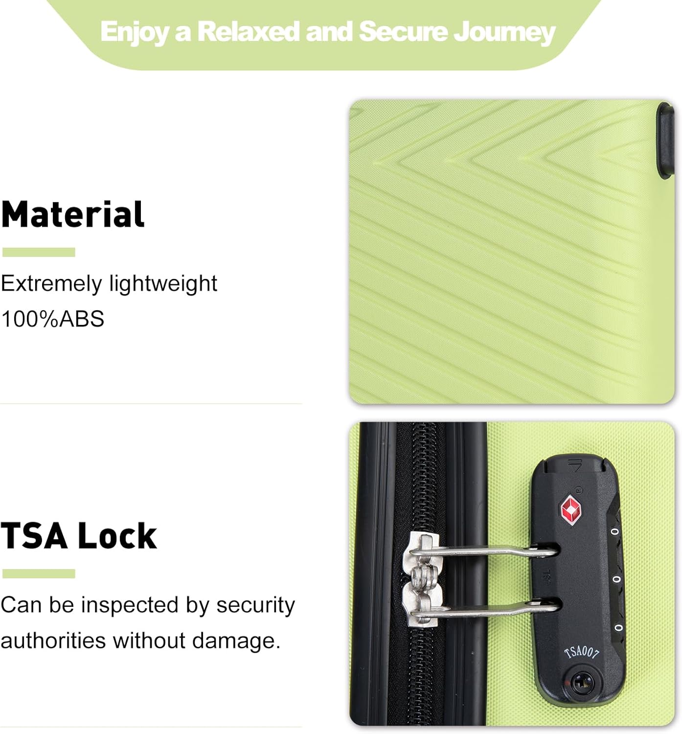 4 Piece Luggage Sets Travel Suitcase, Large Capacity Lightweight Luggage Sets with TSA Lock & Spinner Wheels, Clearance Carry On Luggage Suitcase Set (GREEN, 4 piece luggage set)