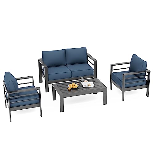 UDPATIO 8 Piece Aluminum Patio Furniture Set, Oversized Modern Outdoor Furniture Set with Olefin Fabric Cushion for Patio Deck Backyard, Dark Grey(with Waterproof Covers)