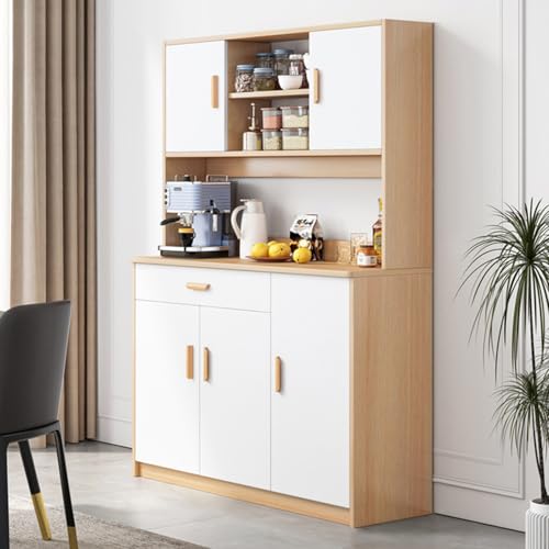 Multi-Function Kitchen Pantry Storage Cabinet, Freestanding Hutch with Buffet Cupboard, Microwave Stand, and Utility Pantry featuring Drawers, Doors, and Shelves for Household Organization W