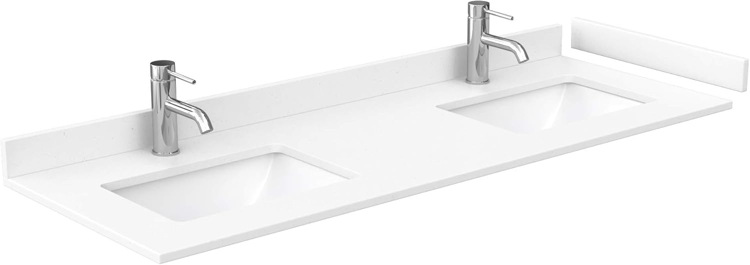 Wyndham Collection Strada 60 Inch Double Bathroom Vanity in White, White Cultured Marble Countertop, Undermount Square Sink, Brushed Nickel Trim