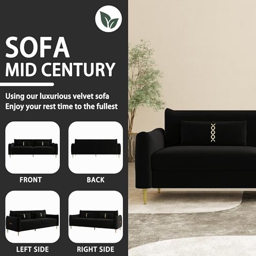 85 in 3-Seat Couch Velvet Couch, Mid Century Modern Couch Love Seats with Solid Wood Frame & 2 Same Color Pillows & Gold Couch Legs, Velvet Sofa Comfy Couch for Large Living Room Space（P16-White）