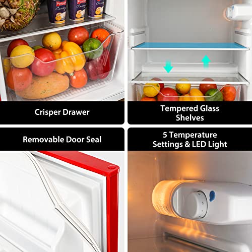 BANGSON Mini Fridge with Freezer, 3.2 Cu.Ft Small Refrigerator, 5 Settings Temperature Adjustable, Low Noise Refrigerator, 2 Door Mini Fridge for Apartment, Home, Office and Dorm, Silver